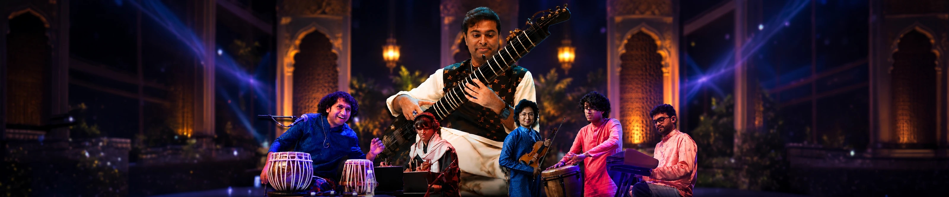 Purbayan Chatterjee performing sitar on stage
